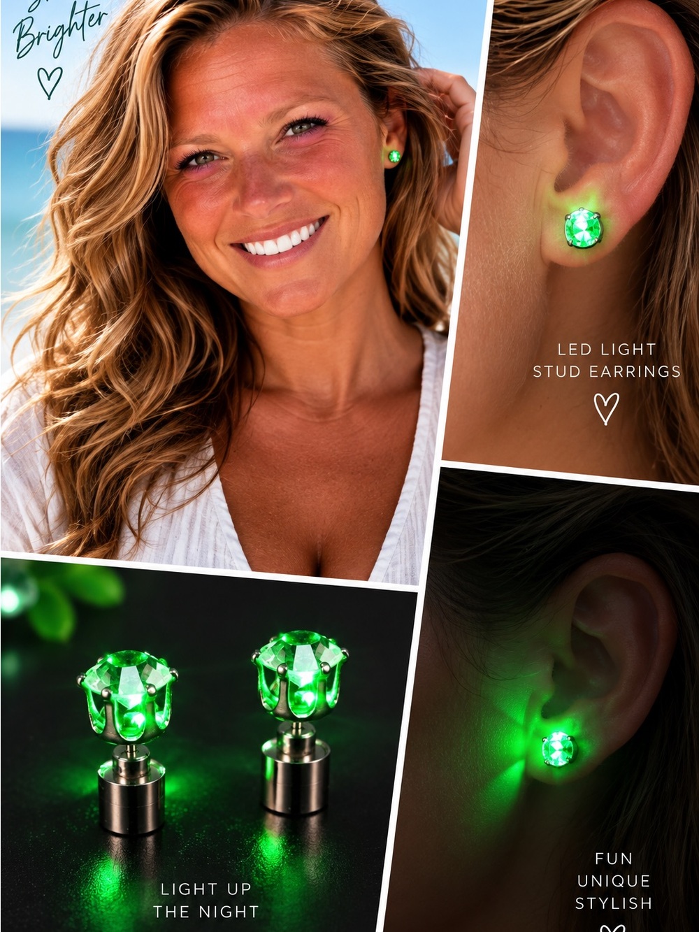 Green LED light Up Earrings
